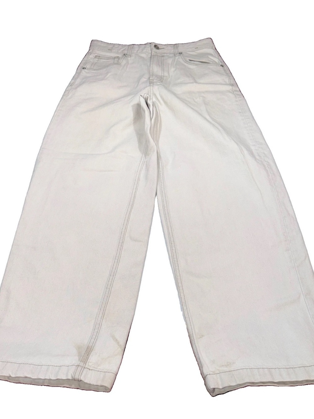 Bershka Barrel-Leg High waist balloon barrel cut Acru Off White Sz 40 EU, 31 US